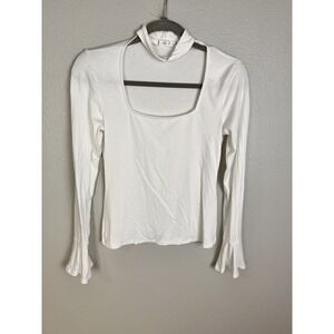 Willow & Clay Women's S White Long Sleeved Top Neck Cutout